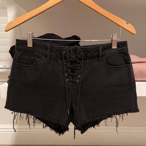 Paige Black Denim Shorts 26 Lace Up New